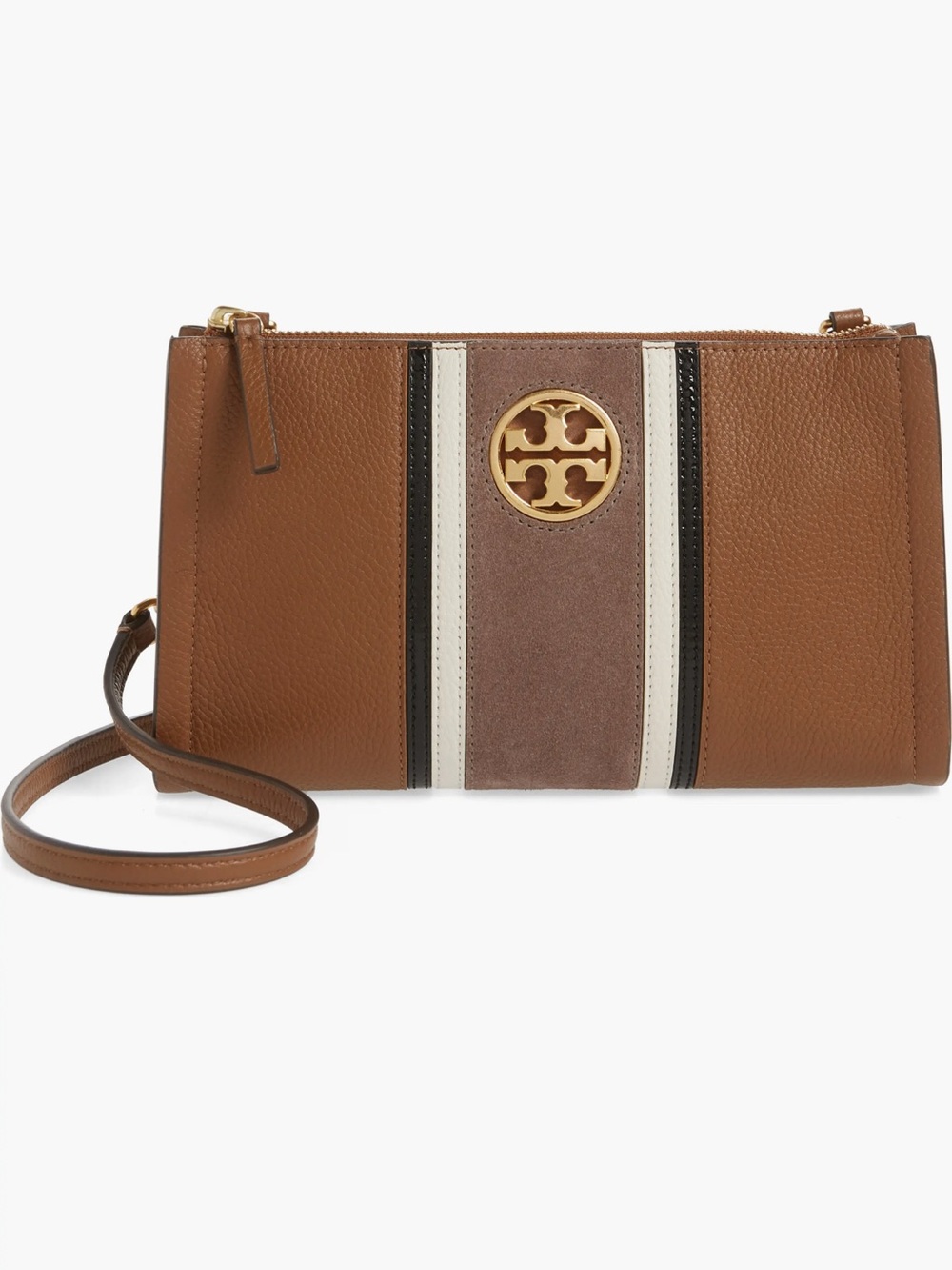 Tory Burch Purse Carson Stripe Leather Crossbody Shoulder Bag Small Purse